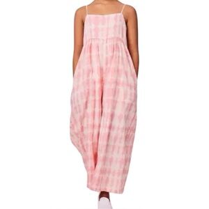Janie and Jack Pink Tie-Dye Jumpsuit Girls Size 7 Flowy Wide Leg Summer